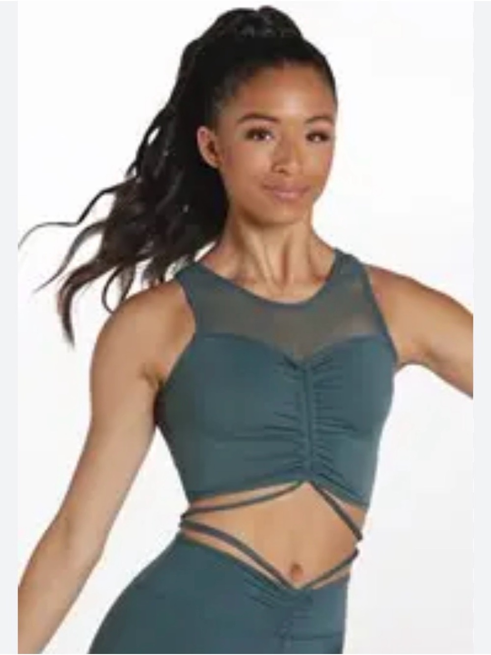 Weissman FlexTek Mesh Ruched Drawstring Crop Top Adult Medium Blue Gray
